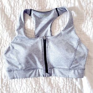 Grey Zip Sports Bra